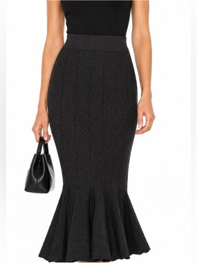 Jonathan Simkhai Black Textured Knit Fluted Midi Skirt Large